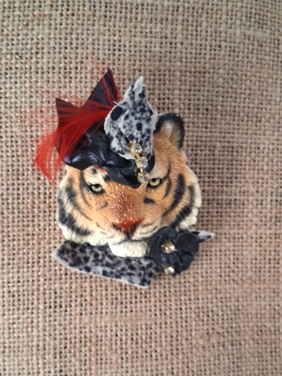 Hand Crafted | Jewelry | Tiger Head Pin Statement Wearable Art Handmade ...